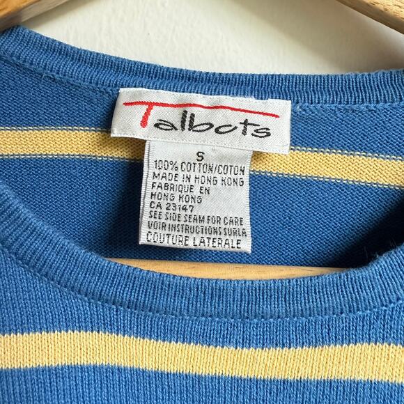 Talbots Vintage Striped Cotton Sweater Blue Yellow Short Sleeve Small - Picture 5 of 6